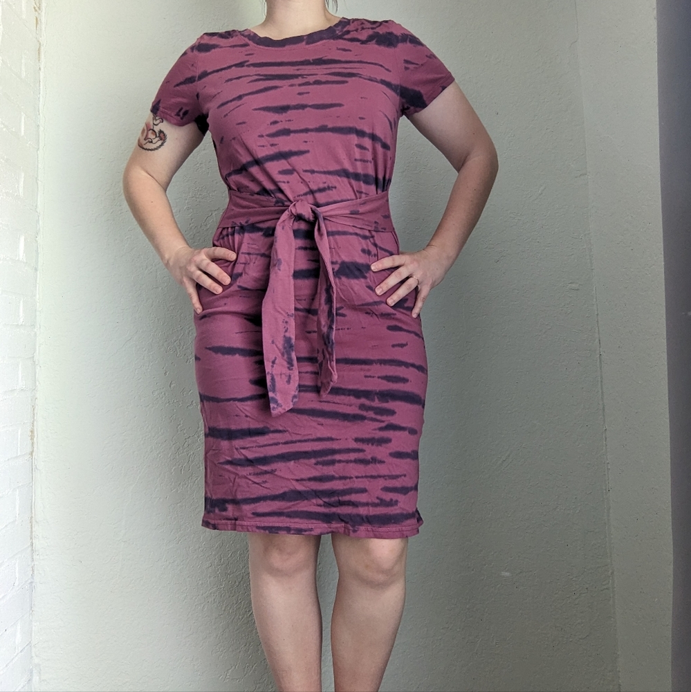 Pact Far-Out Tie-Dye T-Shirt Dress Small Pink and Purple